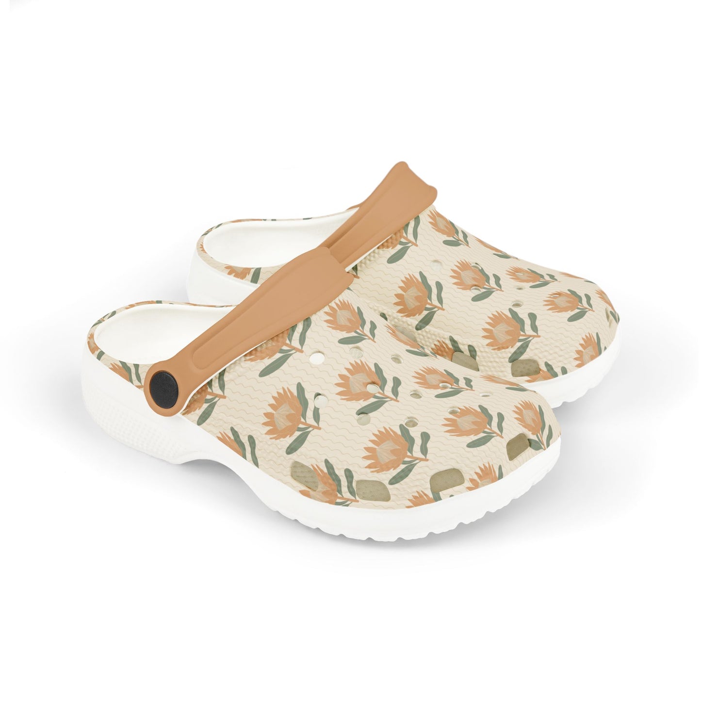 King Protea Floral Kid's EVA Foam Clogs — Neutral and Apricot All-Over Print Slip-on Shoes