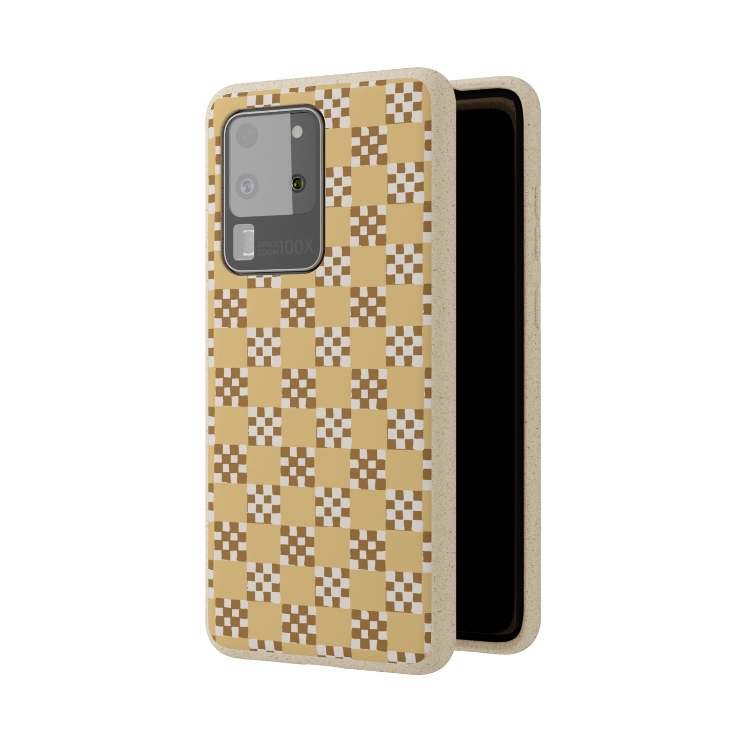 Checkered Quilt Biodegradable Phone Case, butter yellow, white and toffee