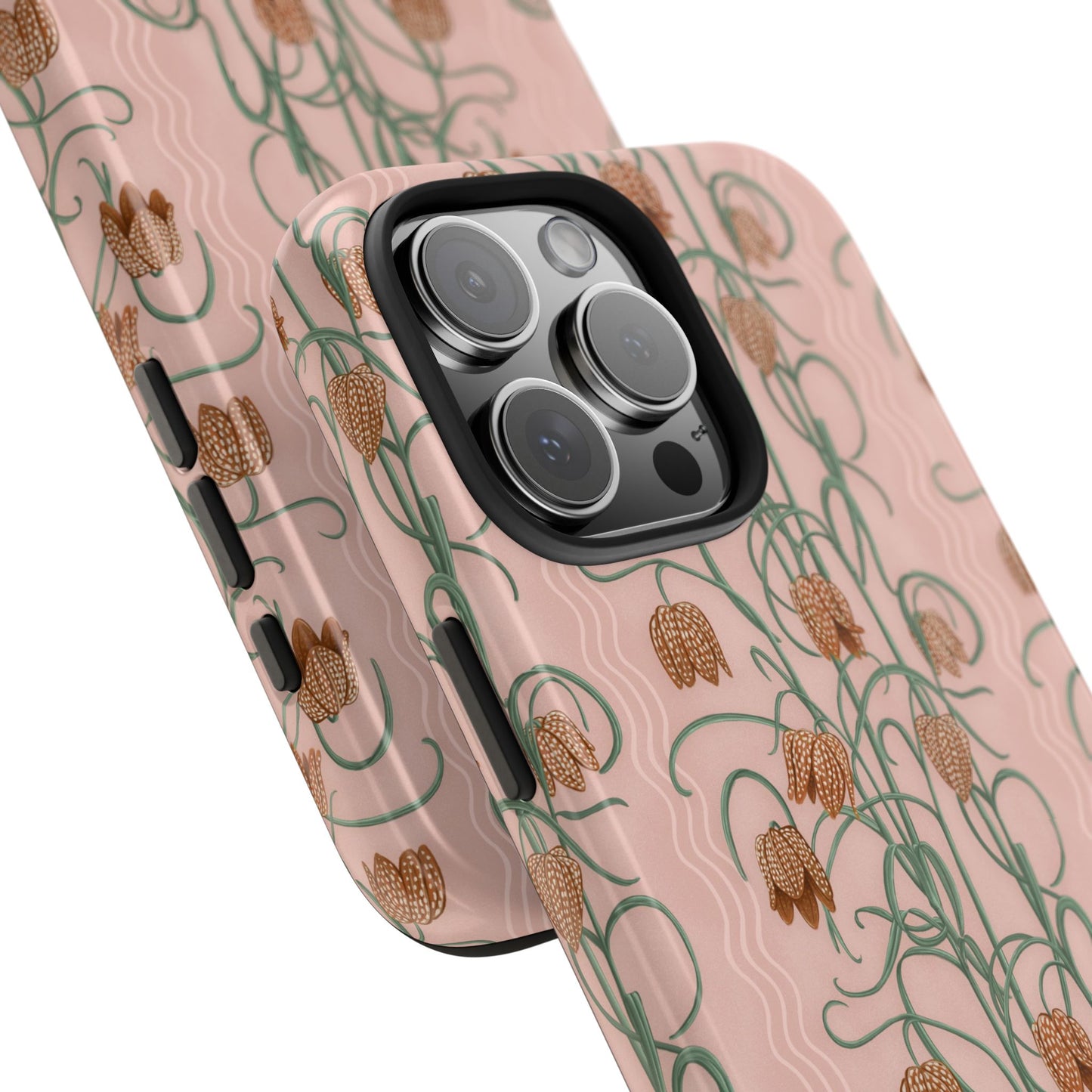 Campanas Floral Tough Phone Case — Dusty Pink and Orange Wildflower Protective Cover, Personalizable