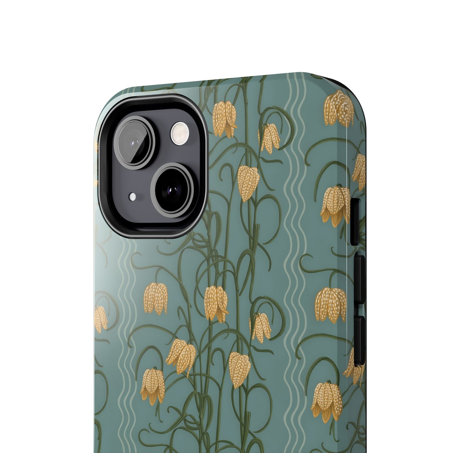 Campanas Floral Tough Phone Case — Dusty Blue and Marigold Wildflower Protective Cover, Personalizable