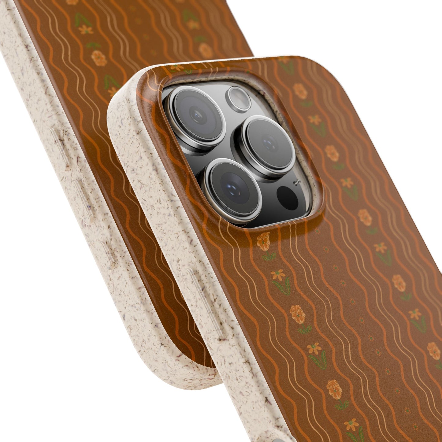 Posy Lane Phone Case - golden brown, orange and green - Eco-Friendly, Biodegradable
