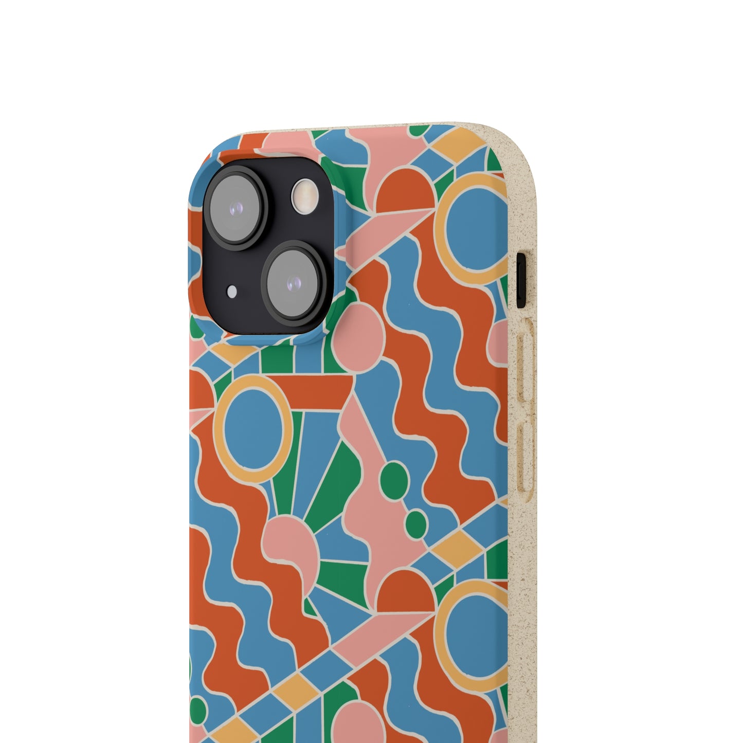 Day Trippin' Biodegradable Phone Case, blue, green, pink and brick red