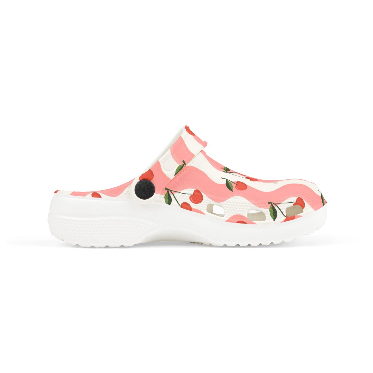 Wavy Cherry Kid's EVA Foam Clogs — White & Pink Patterned Slip-Ons