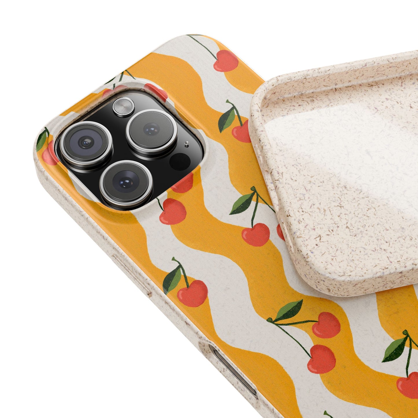 Wavy Cherry Phone Case - white and yellow - Eco-Friendly, Biodegradable