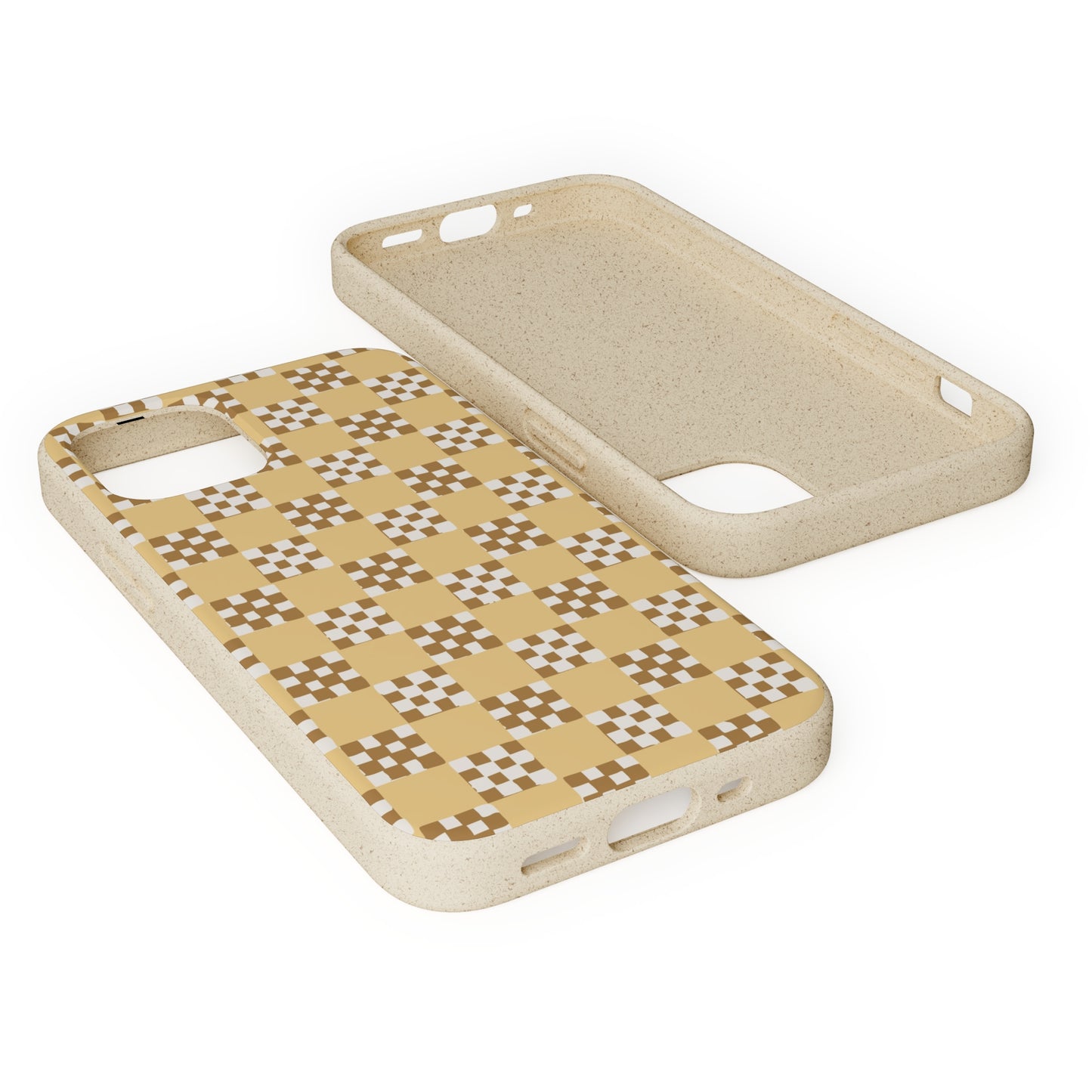 Checkered Quilt Biodegradable Phone Case, butter yellow, white and toffee