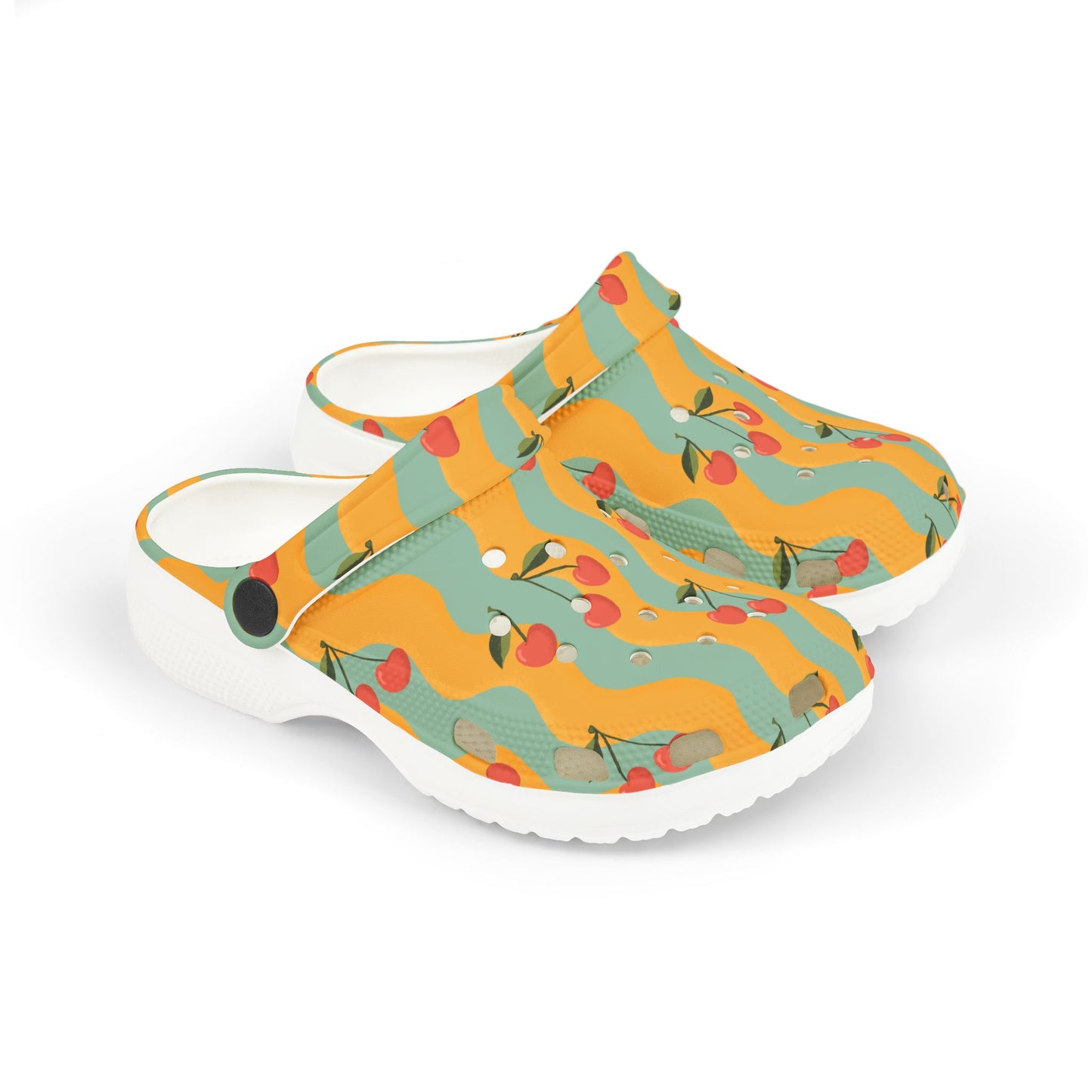 Wavy Cherry Kid's EVA Foam Clogs — Teal & Yellow Patterned Slip-Ons