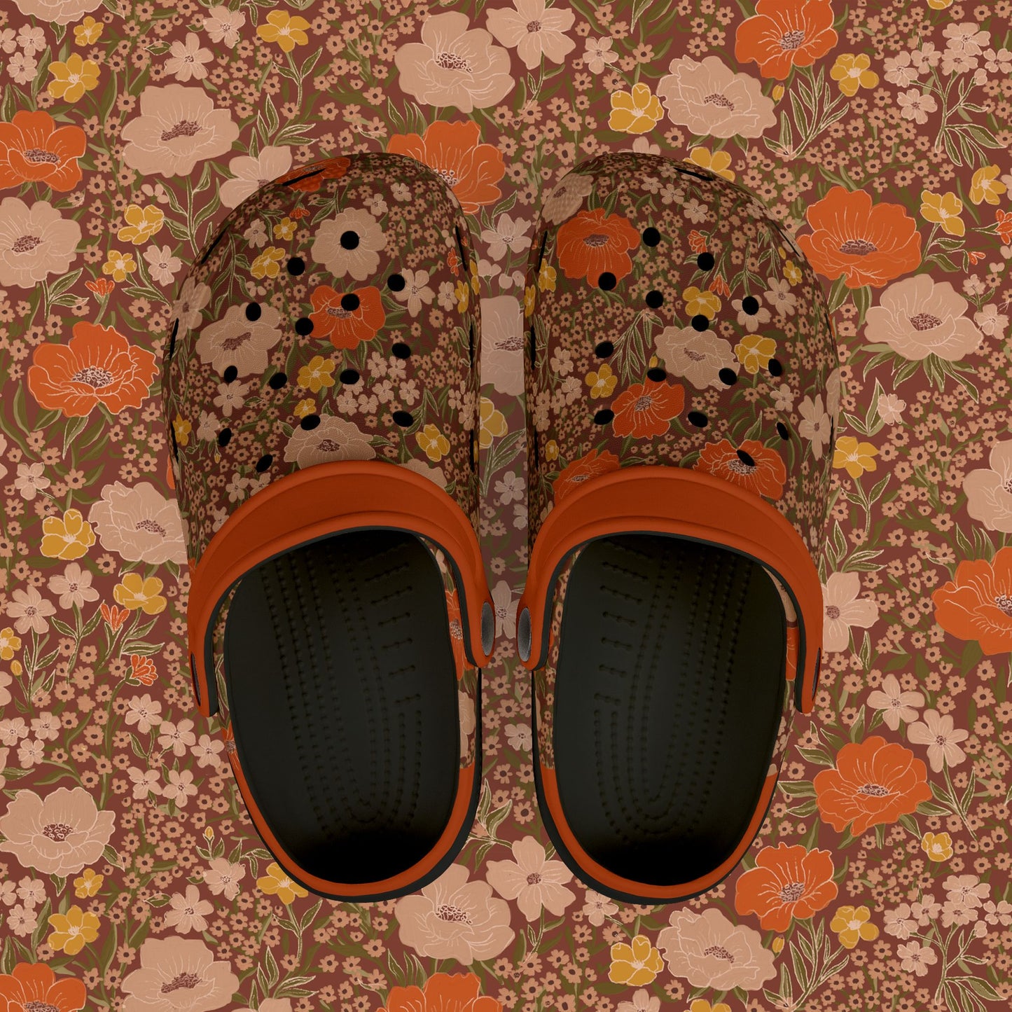 Wildflower Meadow Kid's EVA Foam Clogs, dark siena