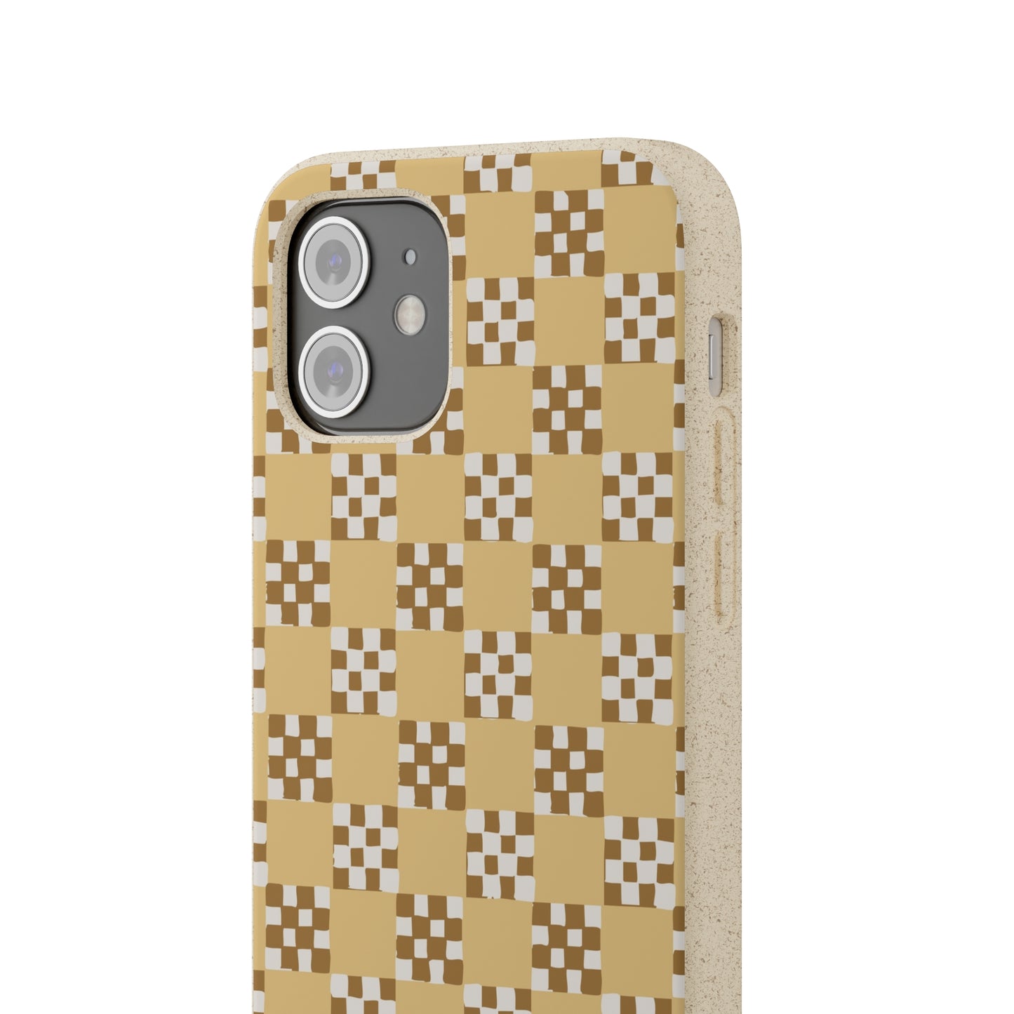 Checkered Quilt Biodegradable Phone Case, butter yellow, white and toffee