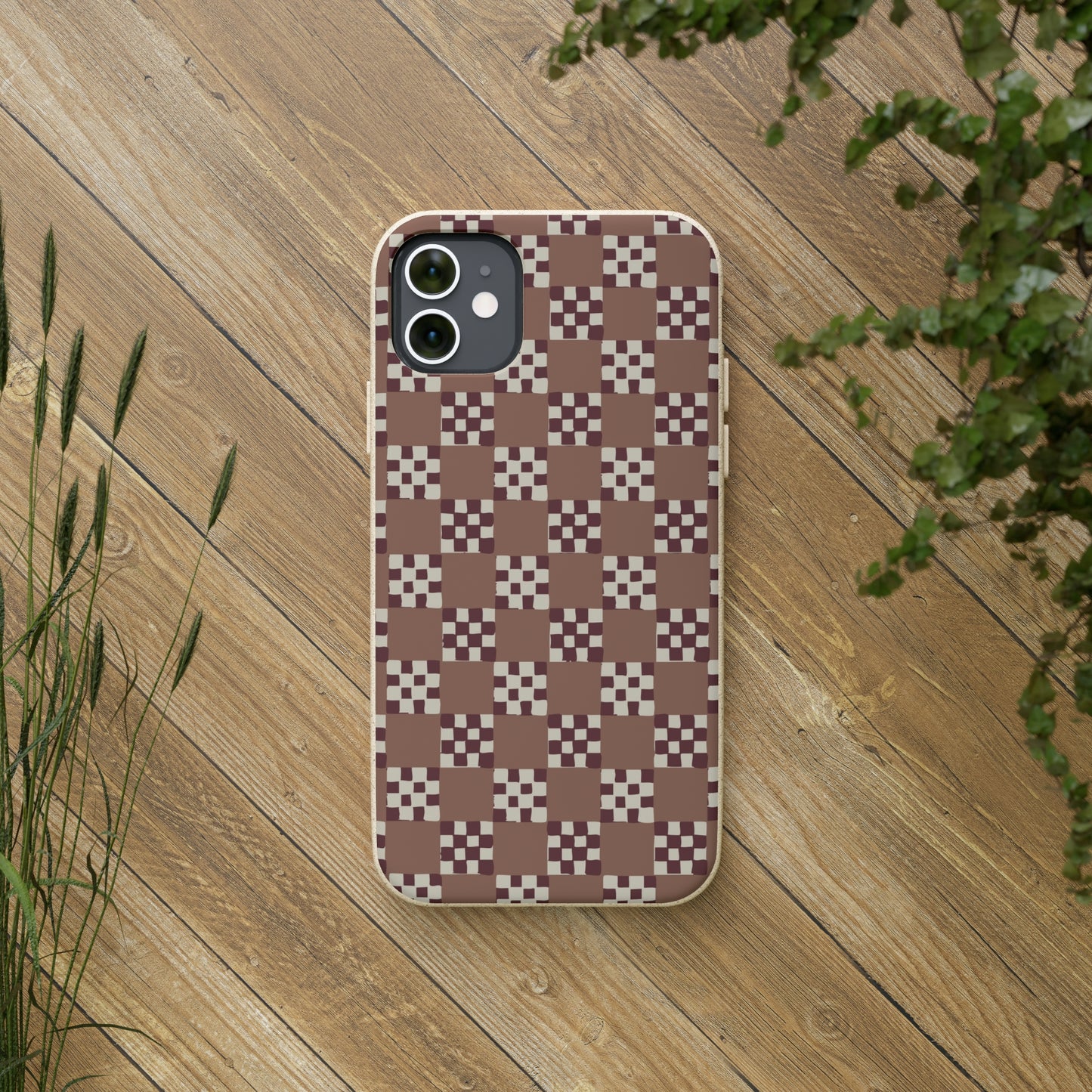 Checkered Quilt Biodegradable Phone Case, mocha mousse