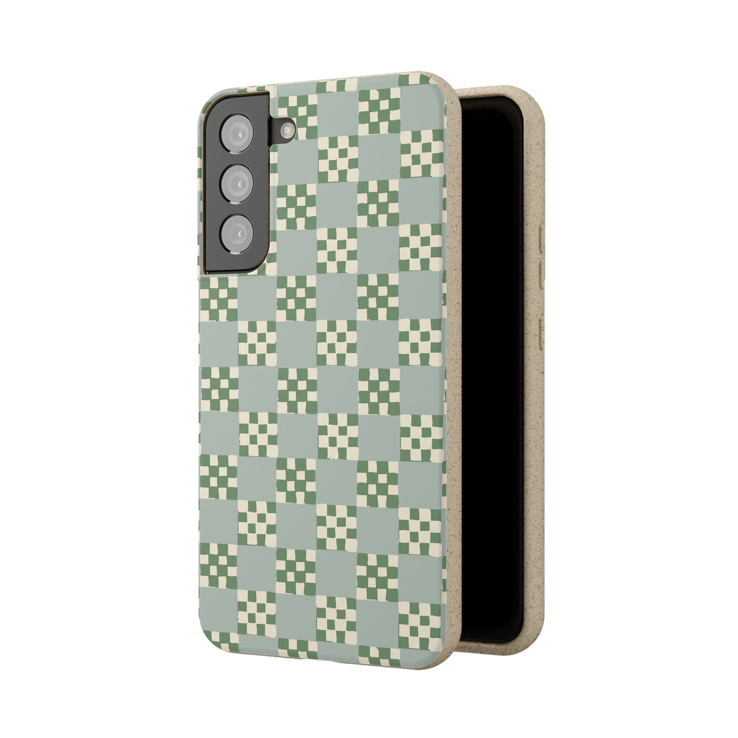 Checkered Quilt Biodegradable Phone Case, mint and green