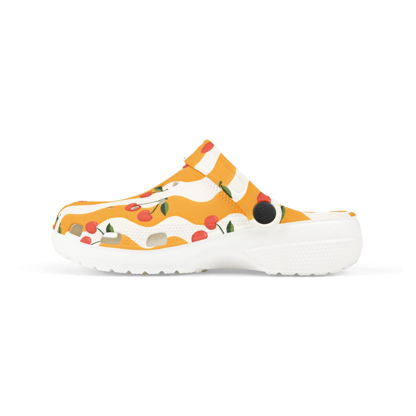 Wavy Cherry Kid's EVA Foam Clogs — White & Yellow Patterned Slip-Ons