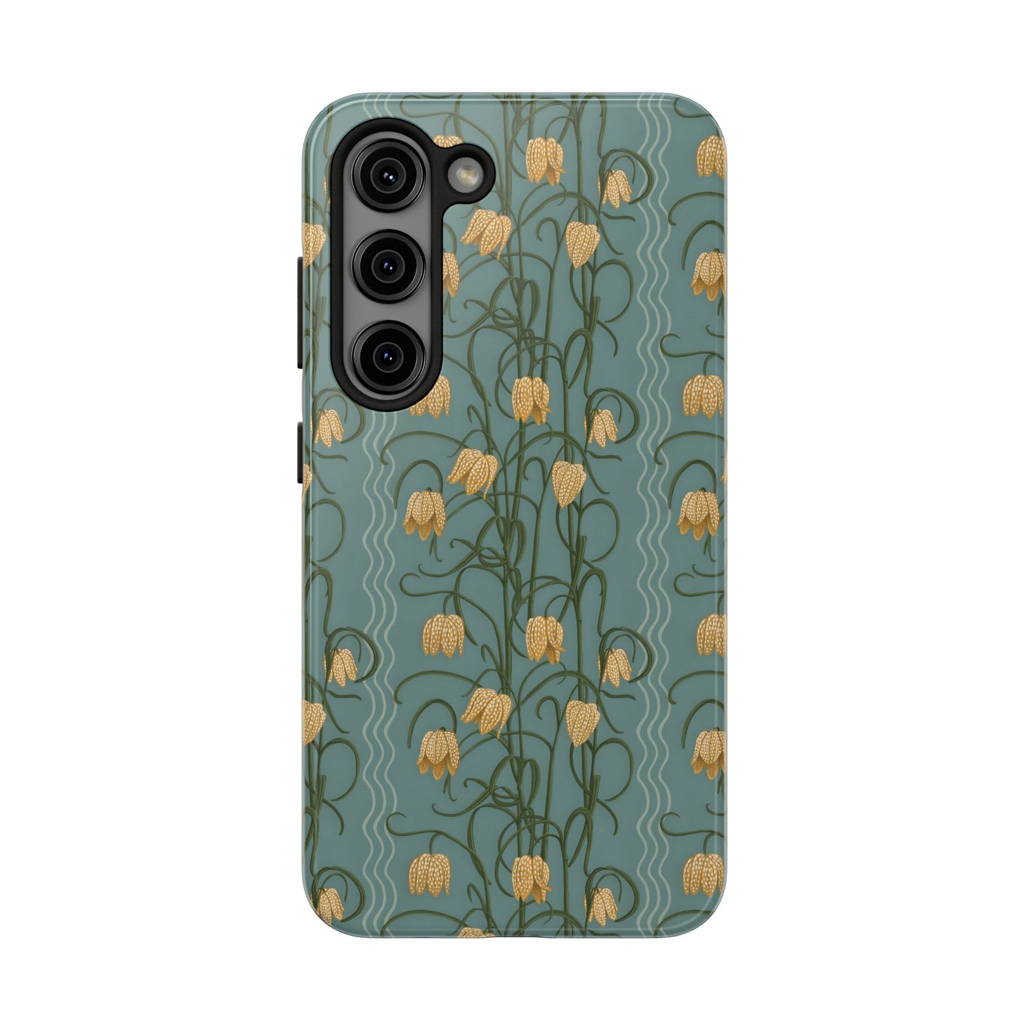 Campanas Floral Tough Phone Case — Dusty Blue and Marigold Wildflower Protective Cover, Personalizable