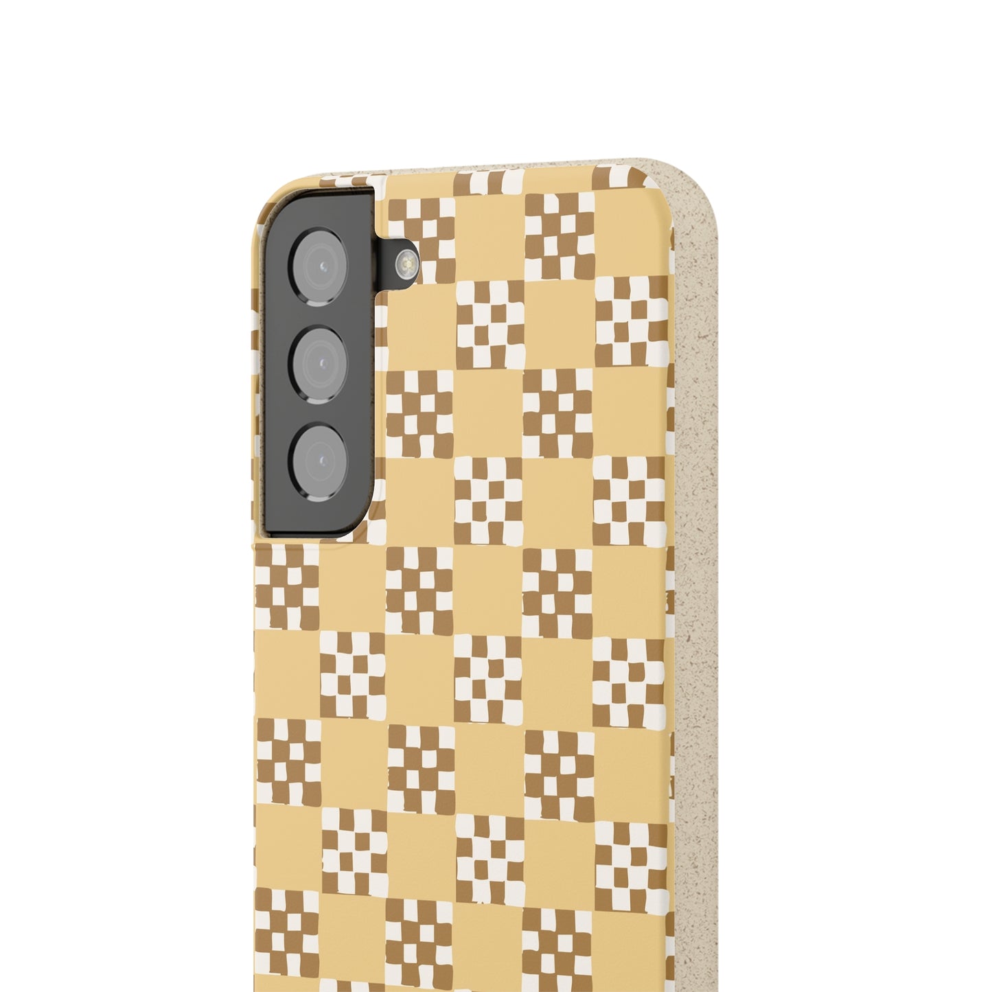 Checkered Quilt Biodegradable Phone Case, butter yellow, white and toffee