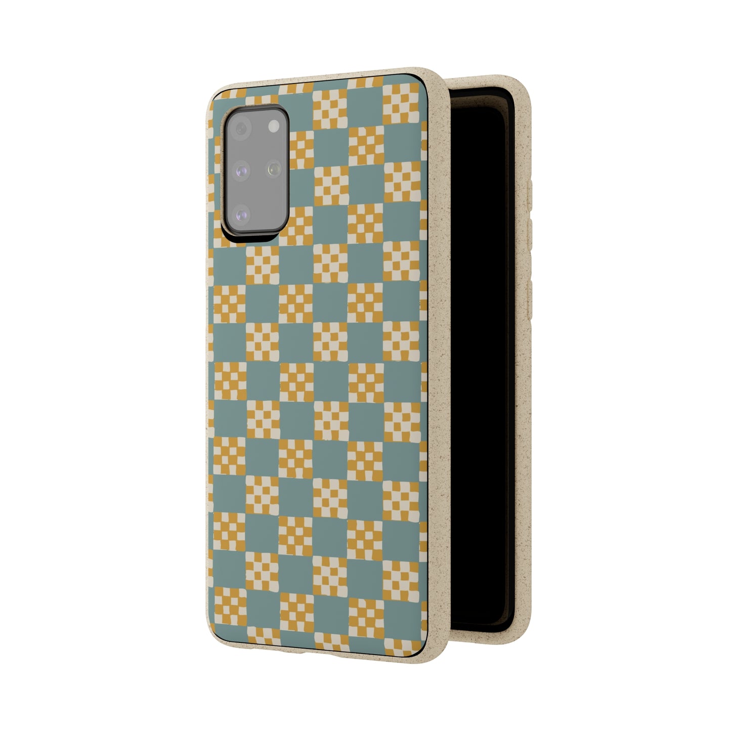 Checkered Quilt Biodegradable Phone Case, light blue and yellow