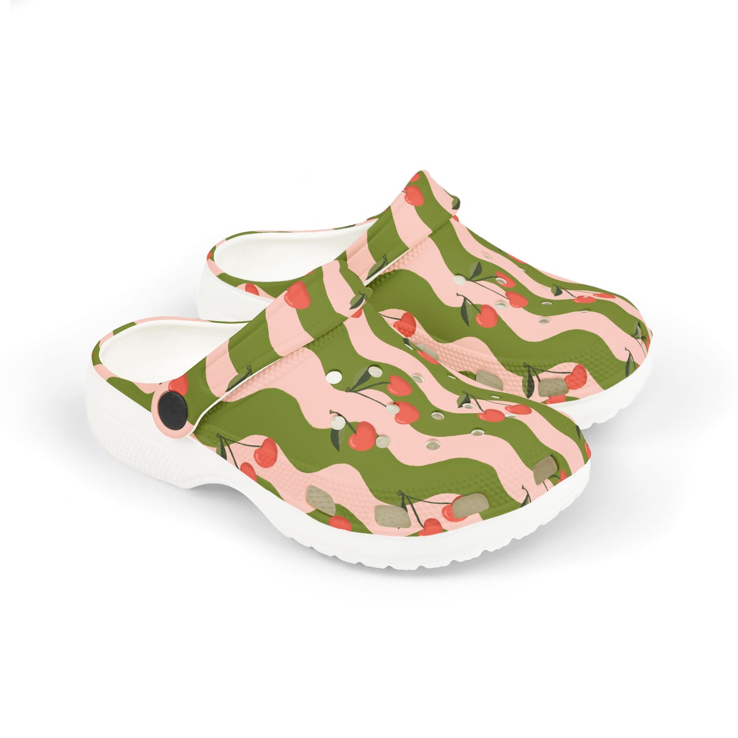 Wavy Cherry Kid's EVA Foam Clogs — Pink & Green Patterned Slip-Ons