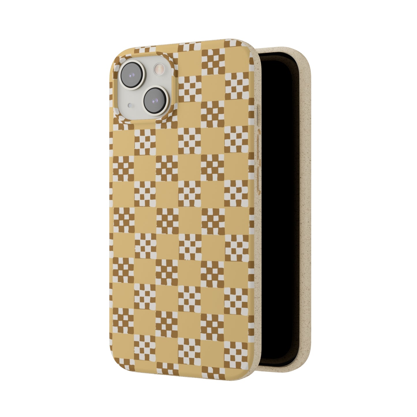 Checkered Quilt Biodegradable Phone Case, butter yellow, white and toffee