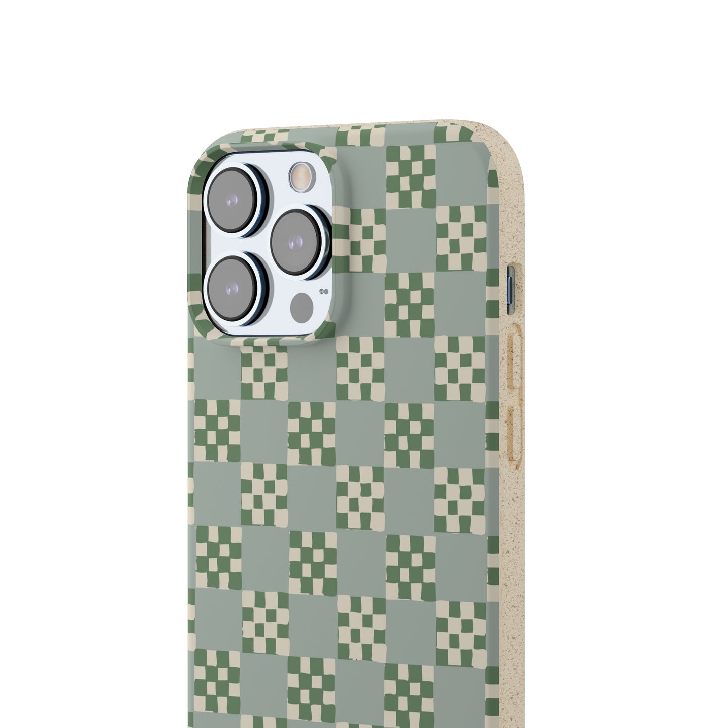 Checkered Quilt Biodegradable Phone Case, mint and green