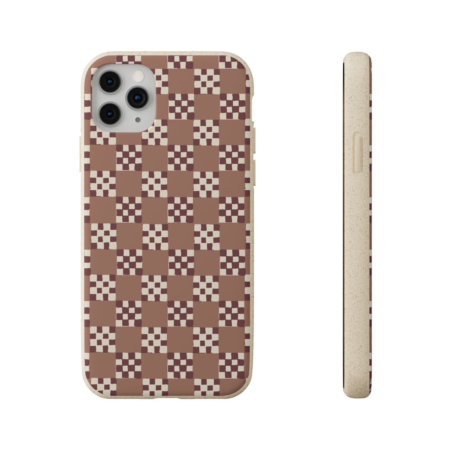 Checkered Quilt Biodegradable Phone Case, mocha mousse