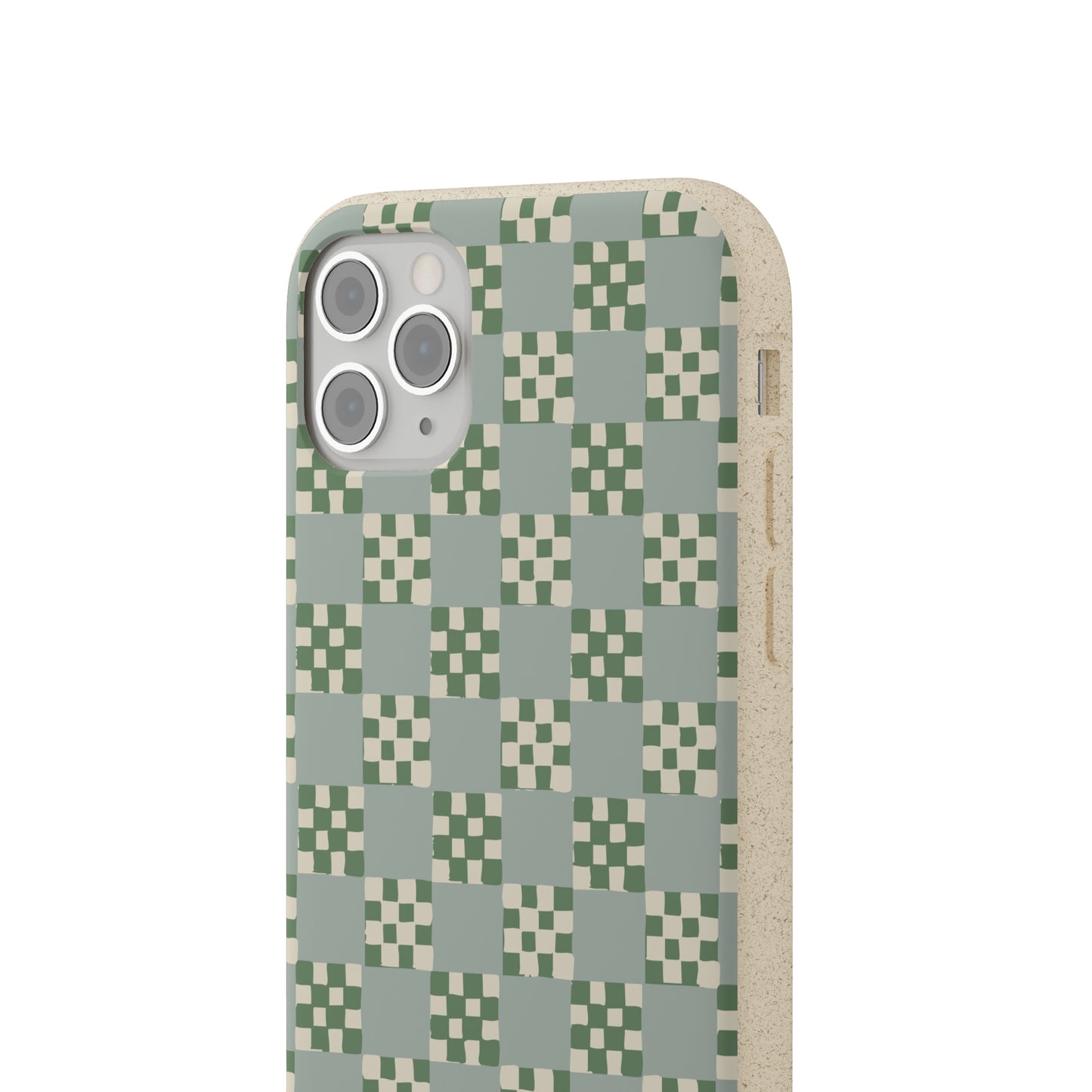 Checkered Quilt Biodegradable Phone Case, mint and green