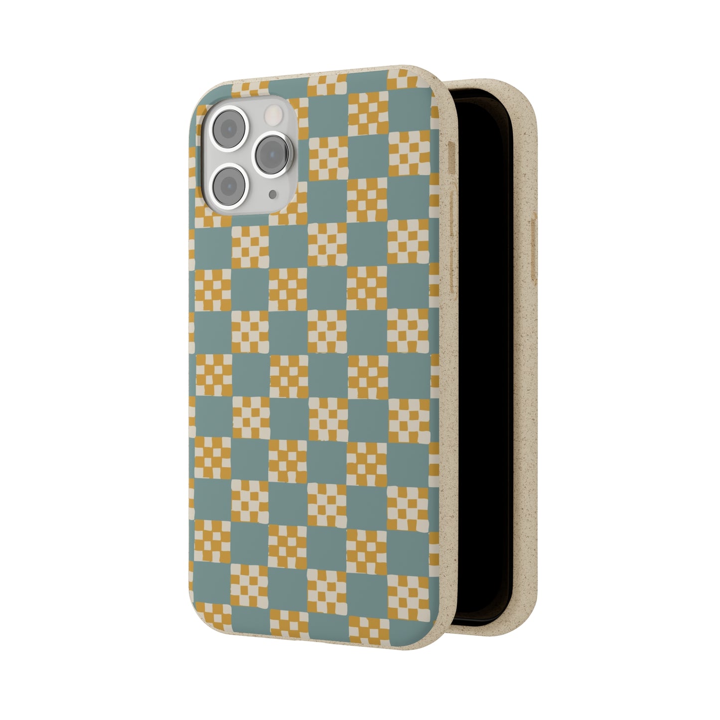 Checkered Quilt Biodegradable Phone Case, light blue and yellow