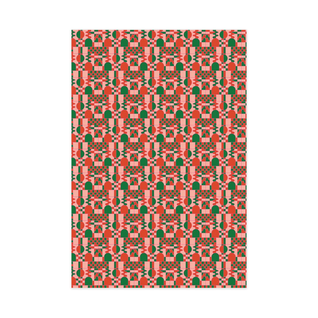 Holiday Stained Glass 02 Wrapping Paper, Large Roll, red, green and coral