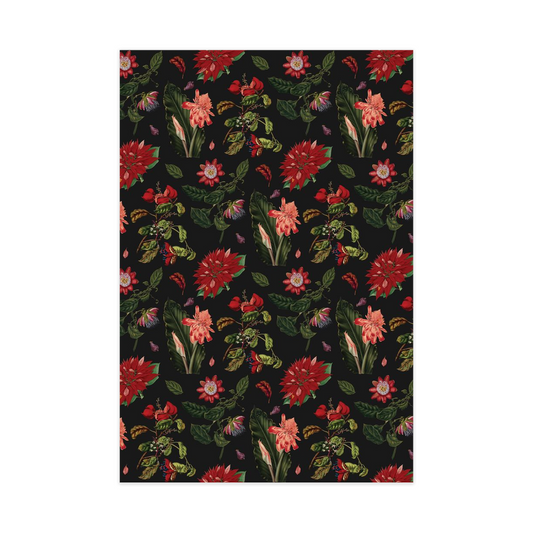 Vintage Poinsettia Wrapping Paper, black & red