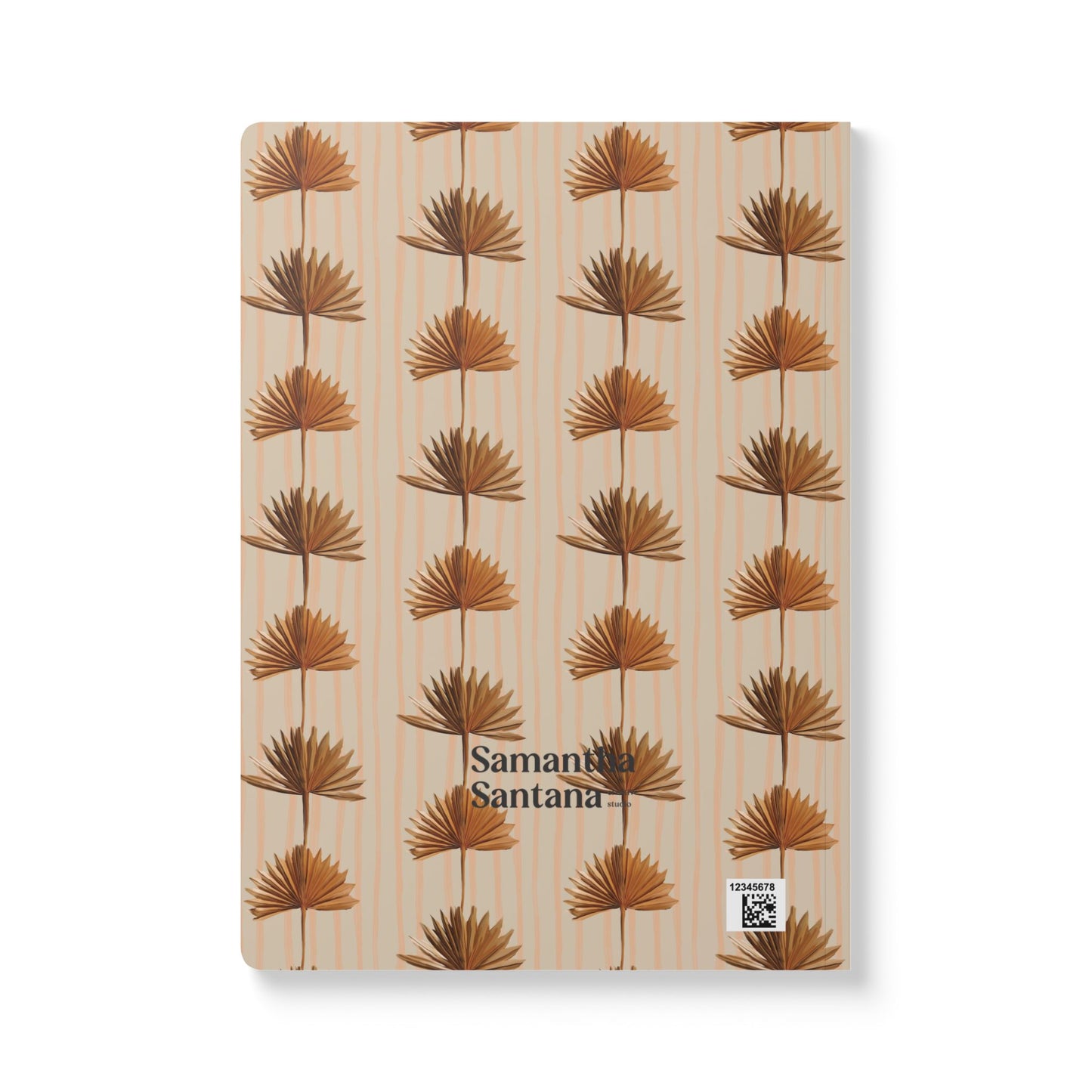Stripey Palm Softcover Personalized Journal, neutral, peach & rust (add your name)