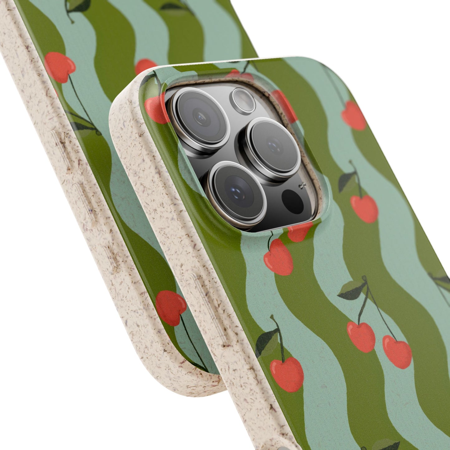 Wavy Cherry Phone Case - teal and green - Eco-Friendly, Biodegradable