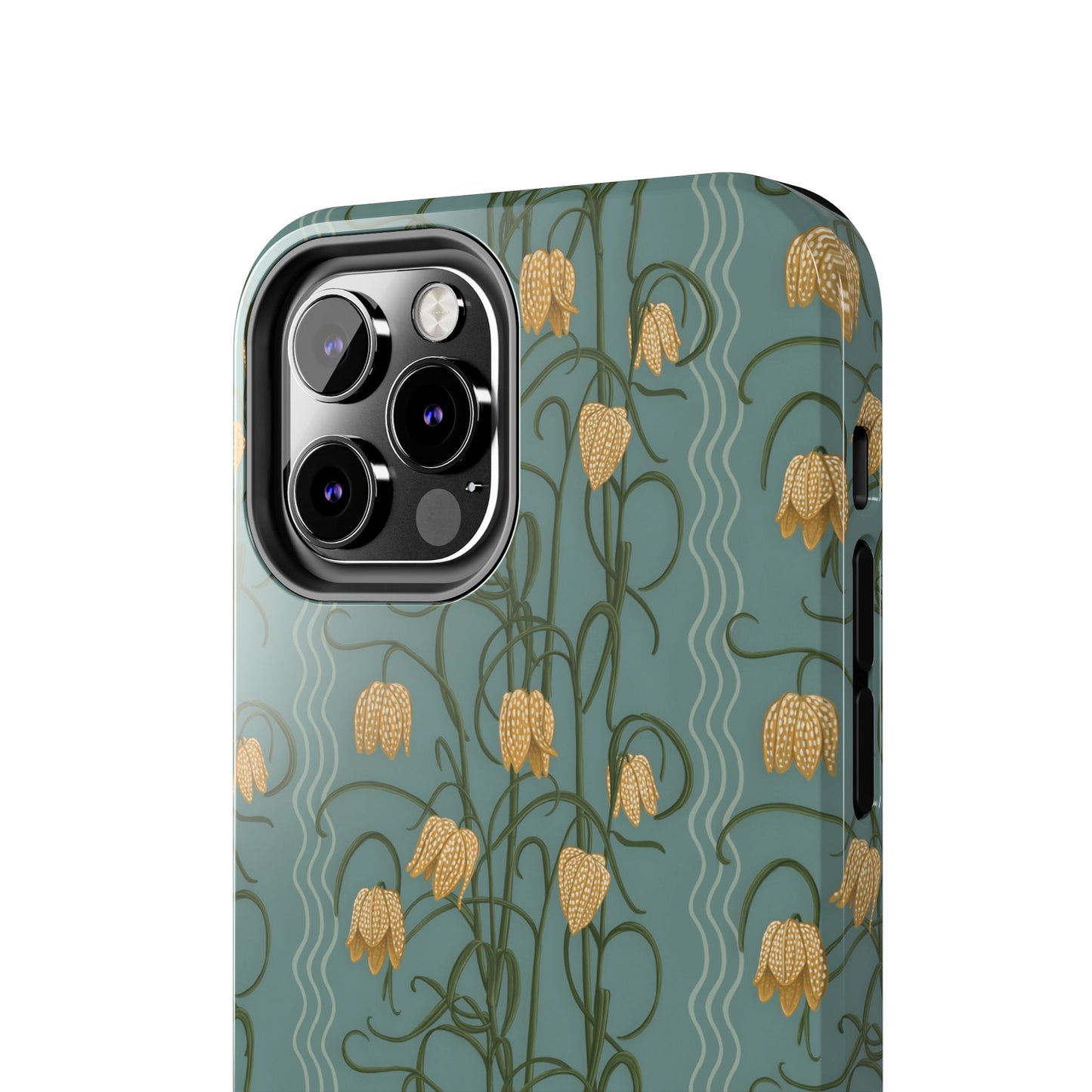 Campanas Floral Tough Phone Case — Dusty Blue and Marigold Wildflower Protective Cover, Personalizable