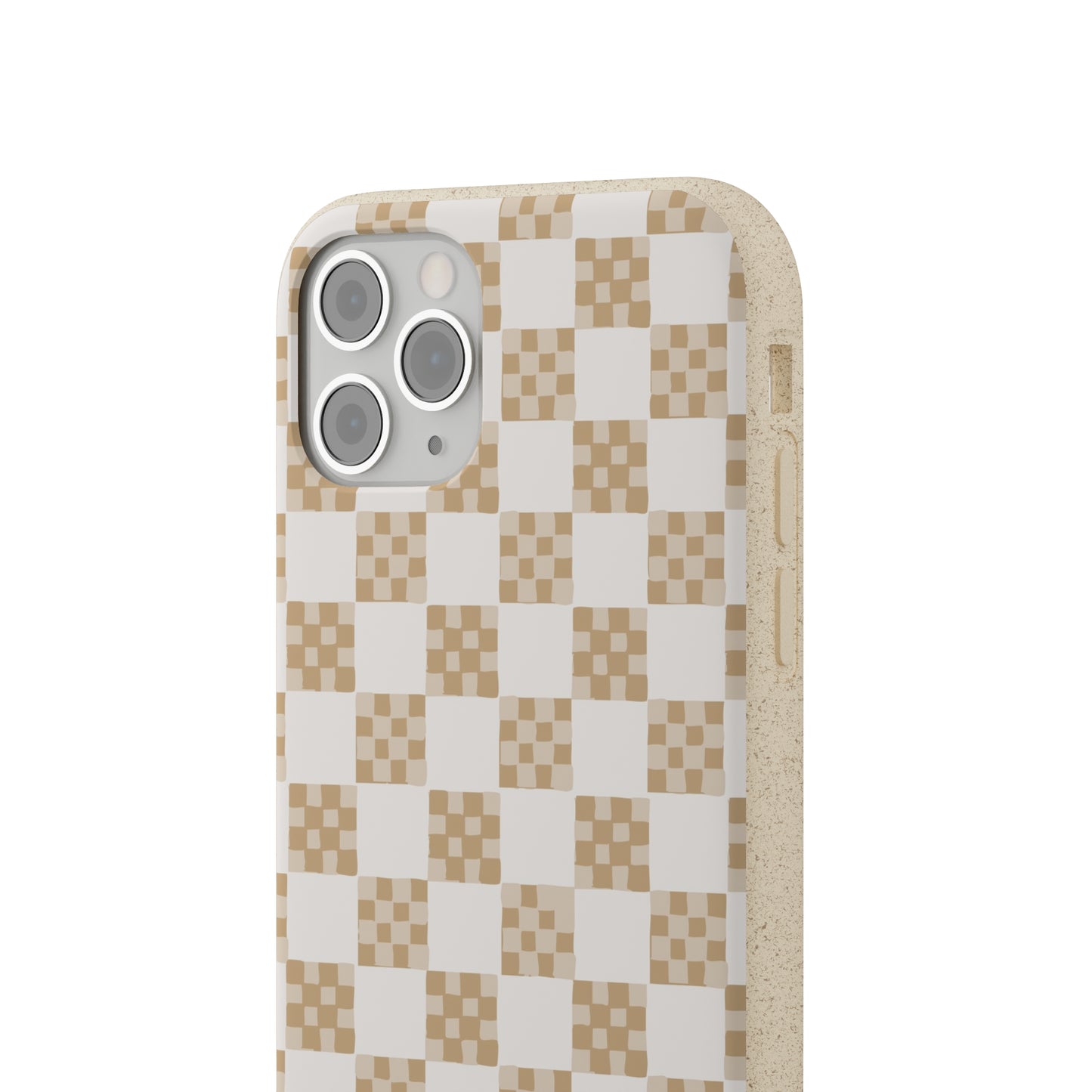 Checkered Quilt Biodegradable Phone Case, tan and white