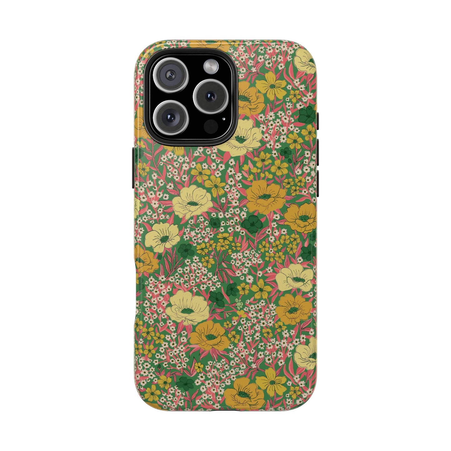 Wildflower Meadow Retro Vintage Floral Tough Phone Case Protection - Green, Personalizable
