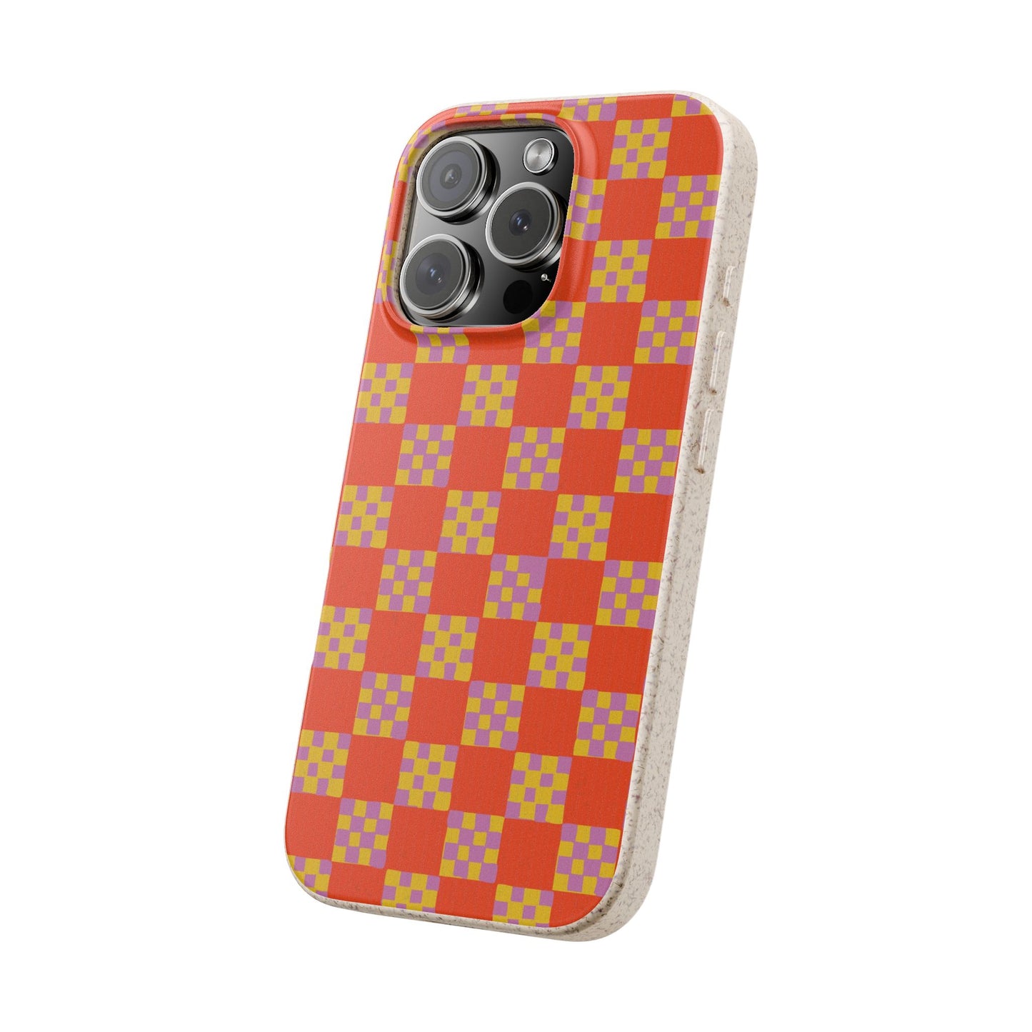 Checkered Quilt Phone Case - red orange, yellow and purple - Eco-Friendly, Biodegradable