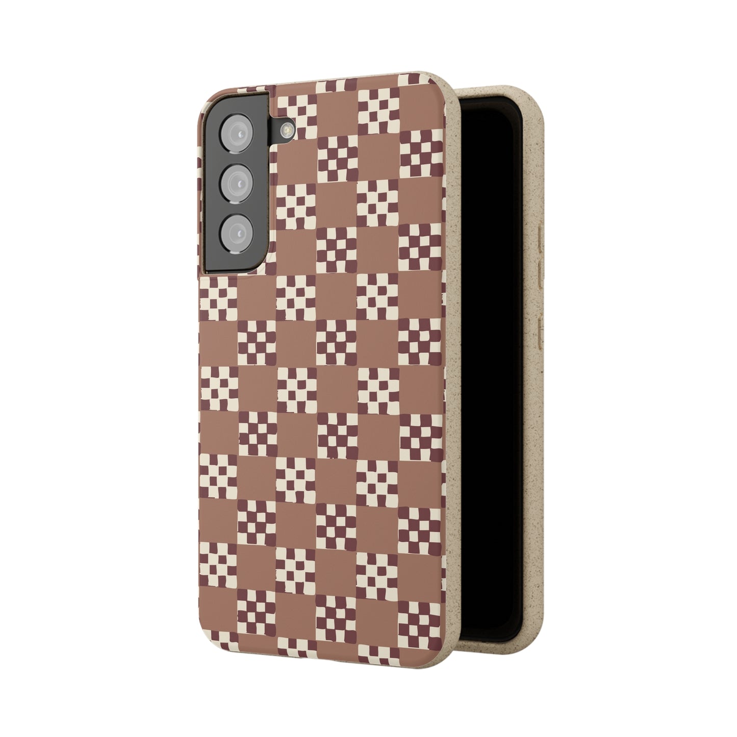 Checkered Quilt Biodegradable Phone Case, mocha mousse