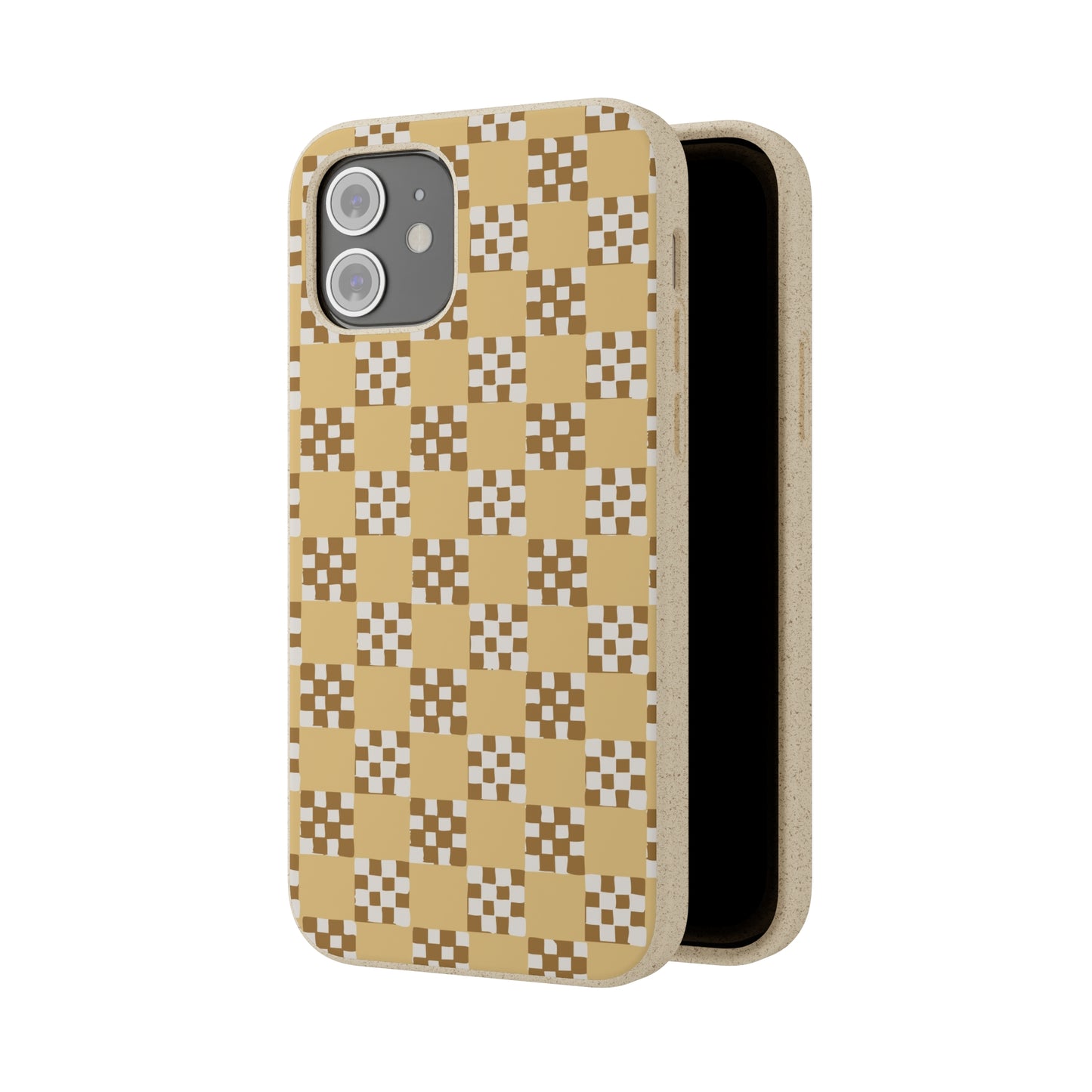 Checkered Quilt Biodegradable Phone Case, butter yellow, white and toffee