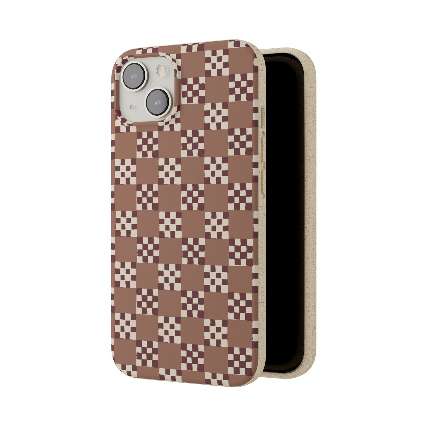 Checkered Quilt Biodegradable Phone Case, mocha mousse