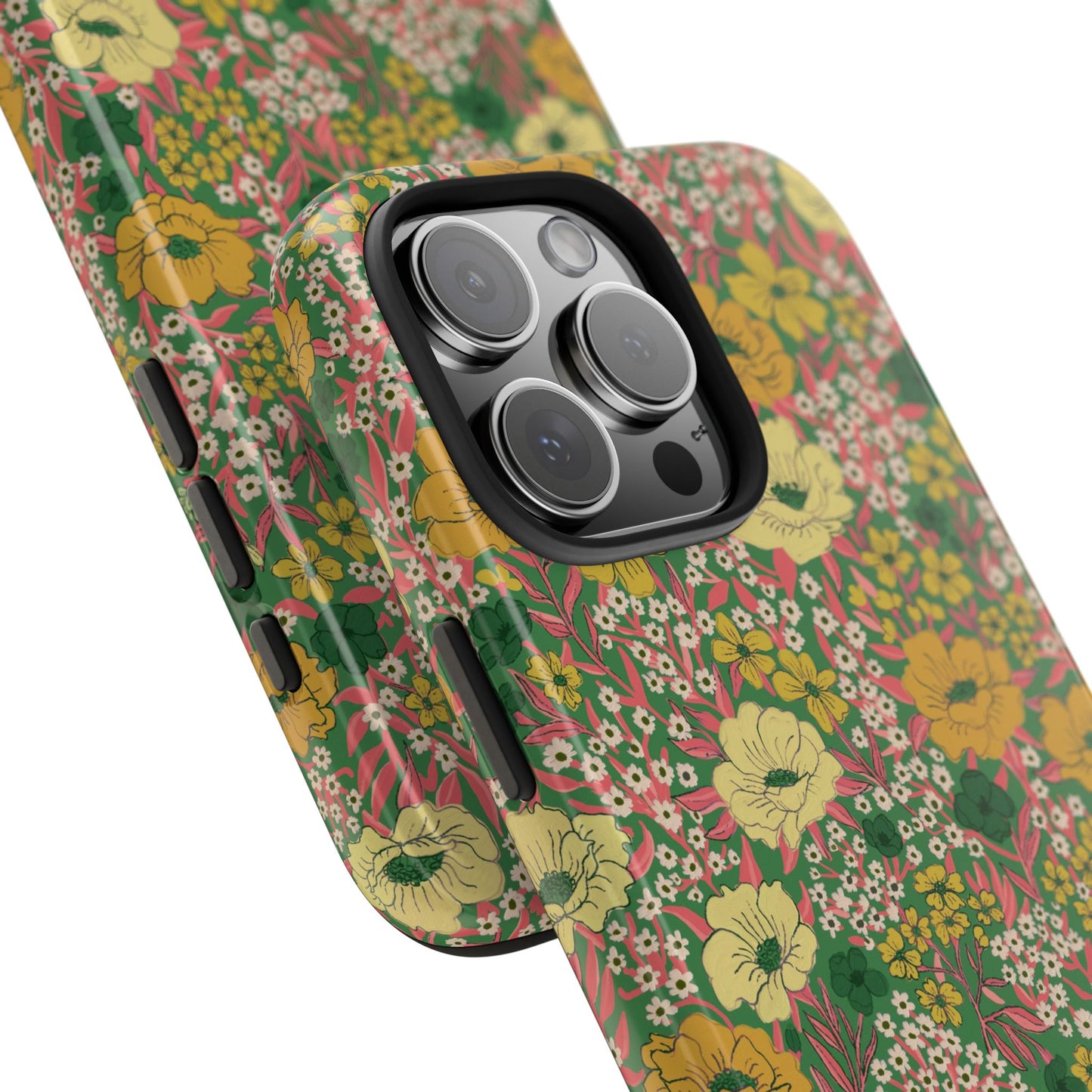 Wildflower Meadow Retro Vintage Floral Tough Phone Case Protection - Green, Personalizable