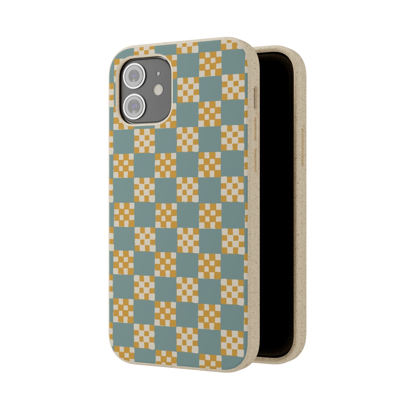 Checkered Quilt Biodegradable Phone Case, light blue and yellow