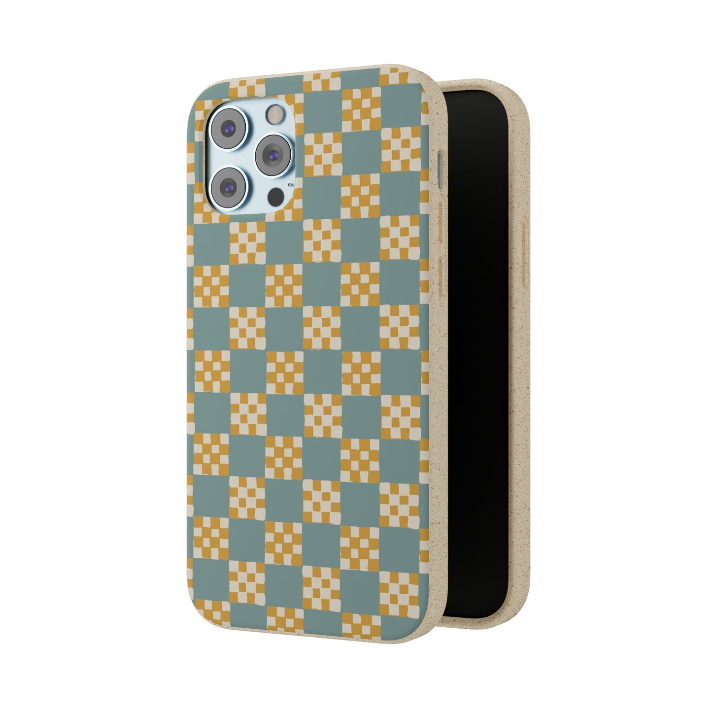 Checkered Quilt Biodegradable Phone Case, light blue and yellow