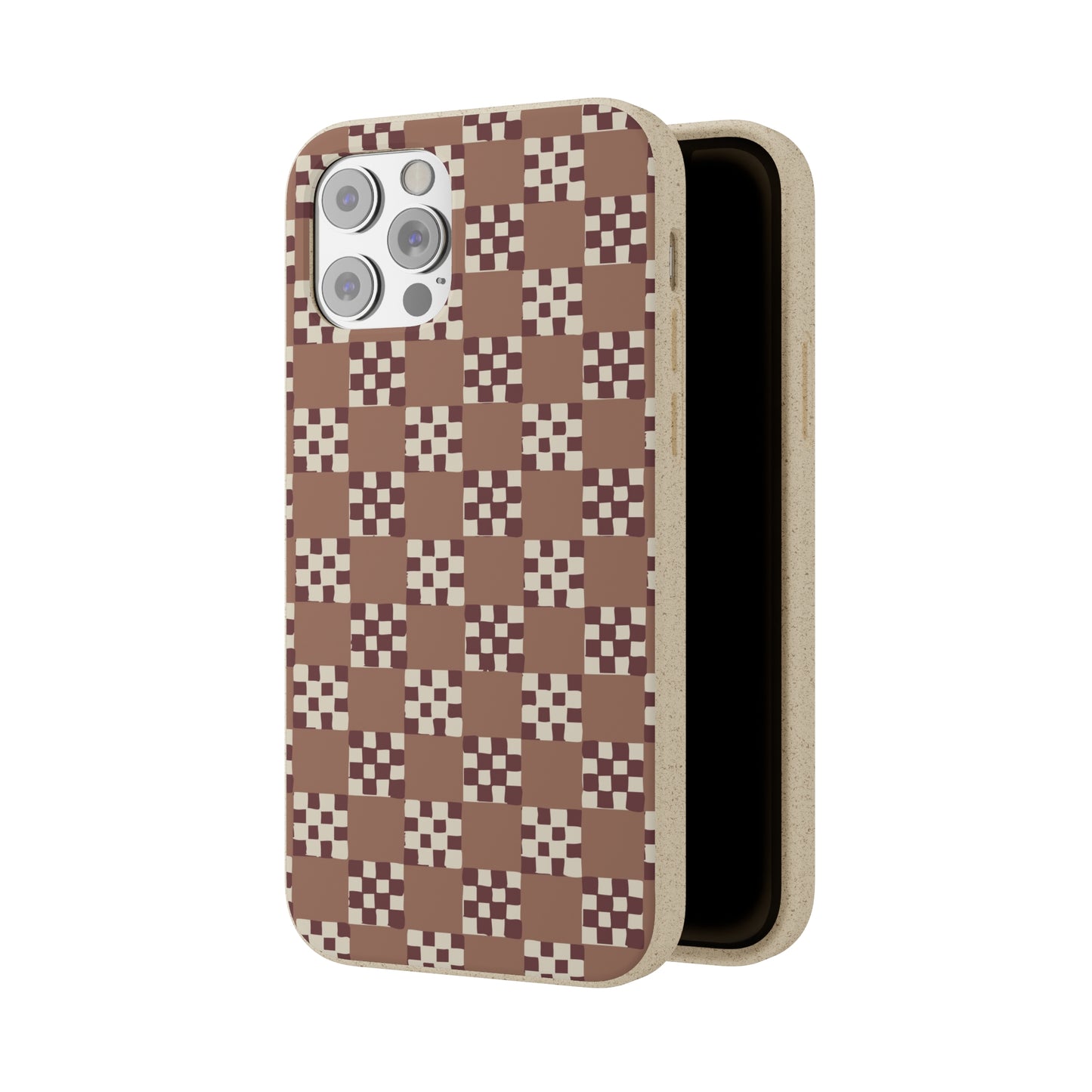 Checkered Quilt Biodegradable Phone Case, mocha mousse