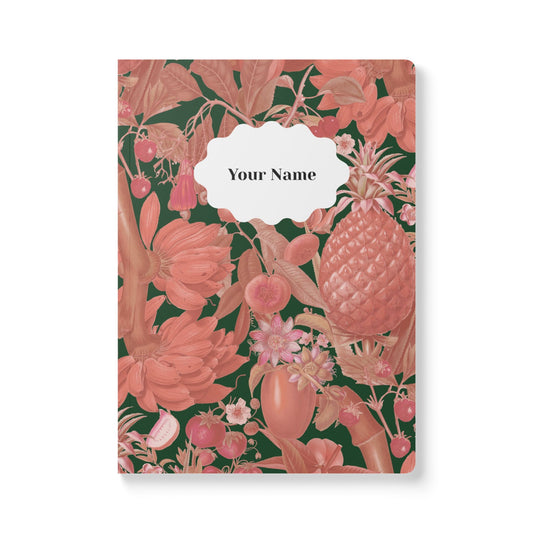 Juicy Fruit Softcover Personalized Journal, dark green and pink (add your name)