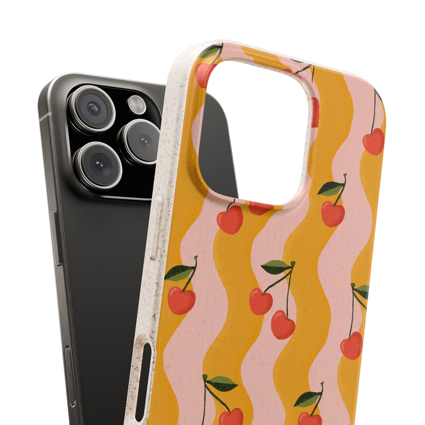 Wavy Cherry Phone Case - pink and yellow - Eco-Friendly, Biodegradable