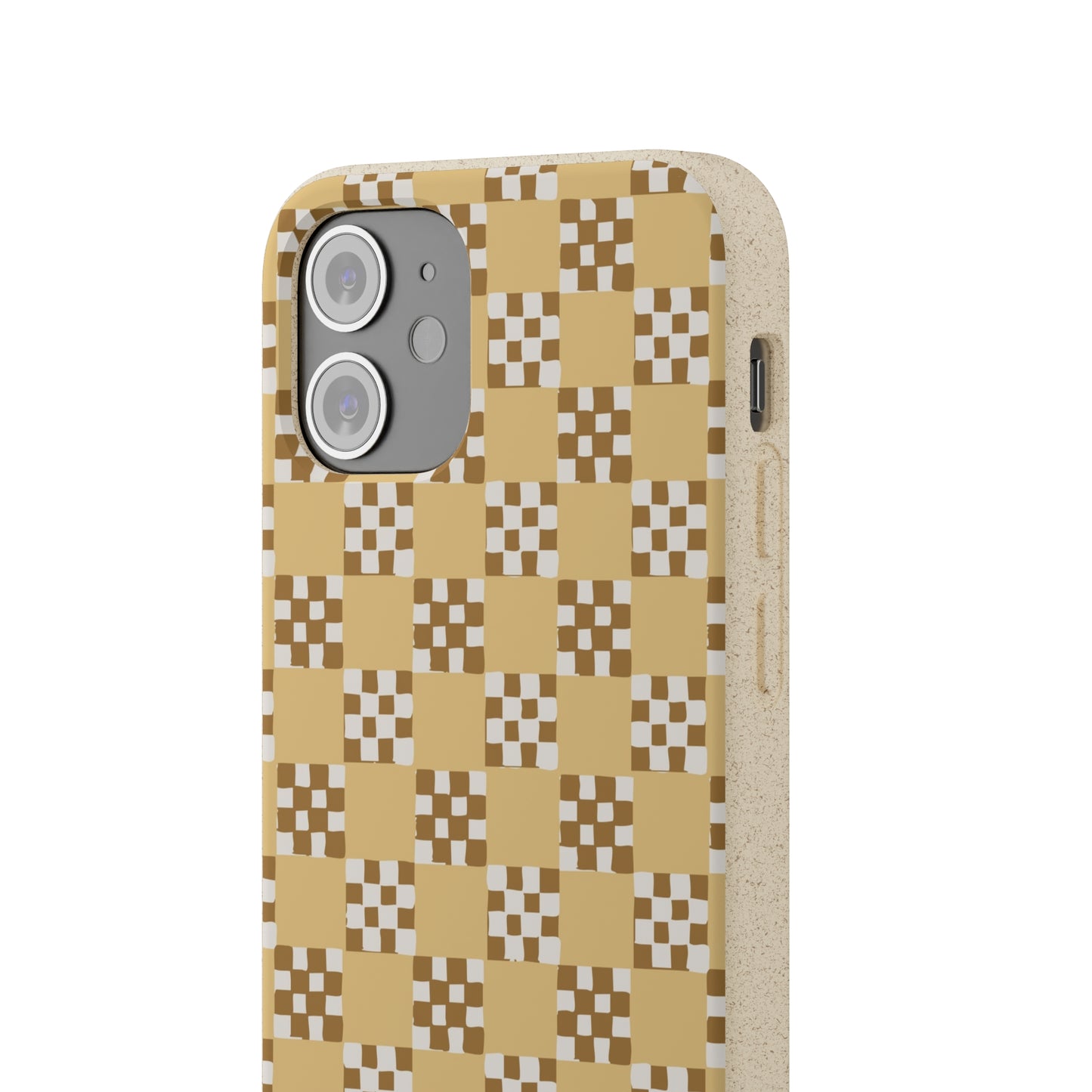 Checkered Quilt Biodegradable Phone Case, butter yellow, white and toffee