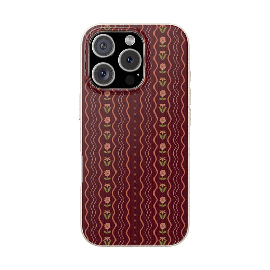Posy Lane Phone Case - fig jam, coral and green - Eco-Friendly, Biodegradable