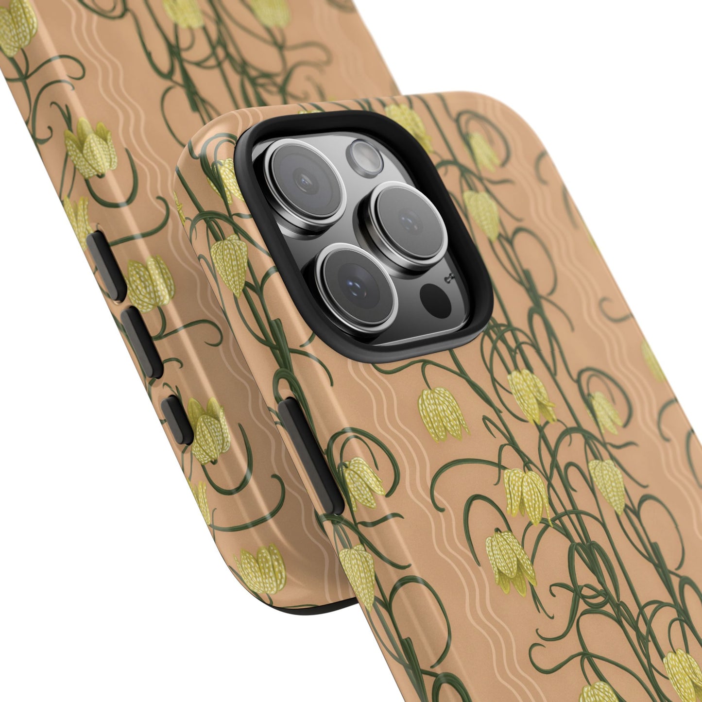 Campanas Floral Tough Phone Case — Clay and Yellow Wildflower Protective Cover, Personalizable