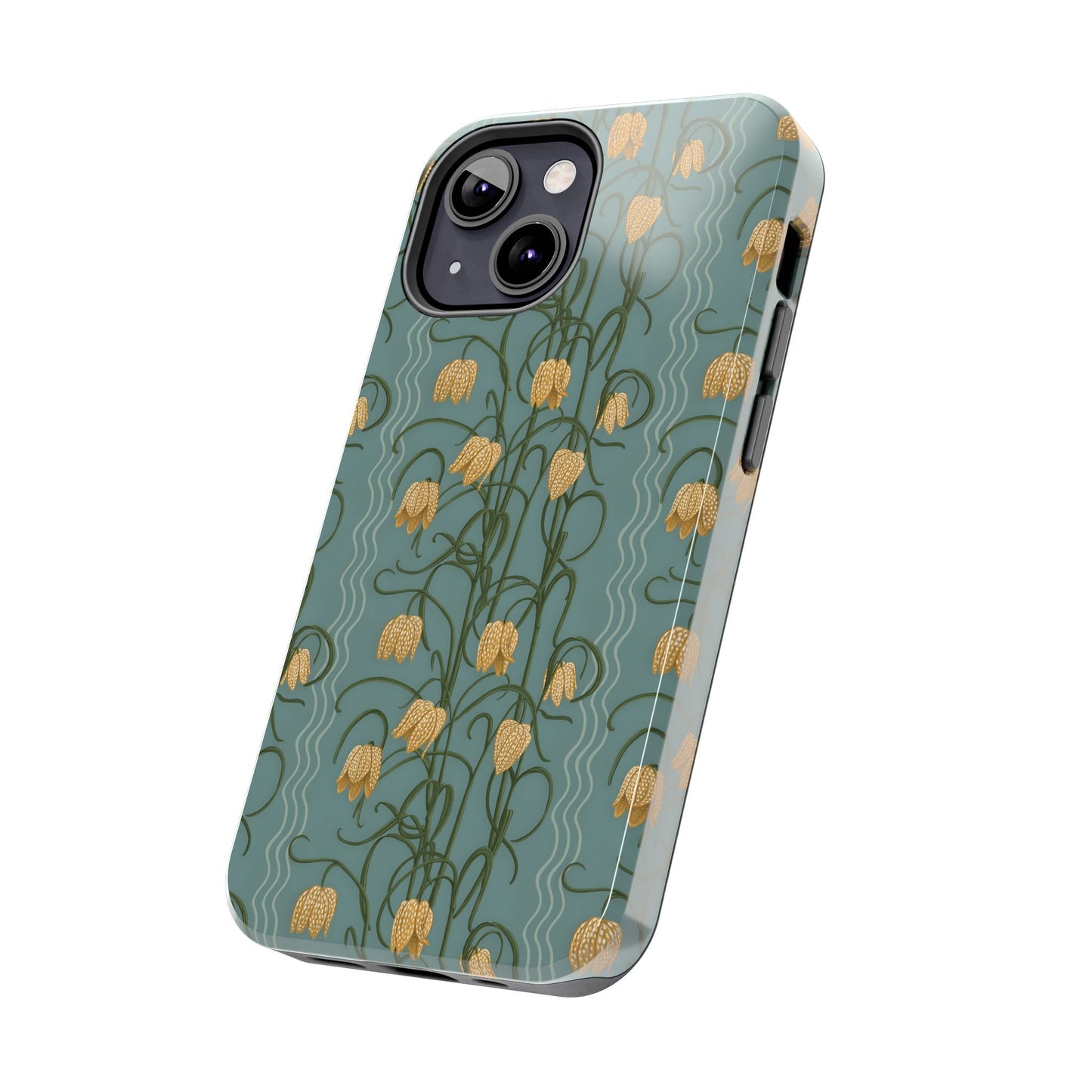 Campanas Floral Tough Phone Case — Dusty Blue and Marigold Wildflower Protective Cover, Personalizable