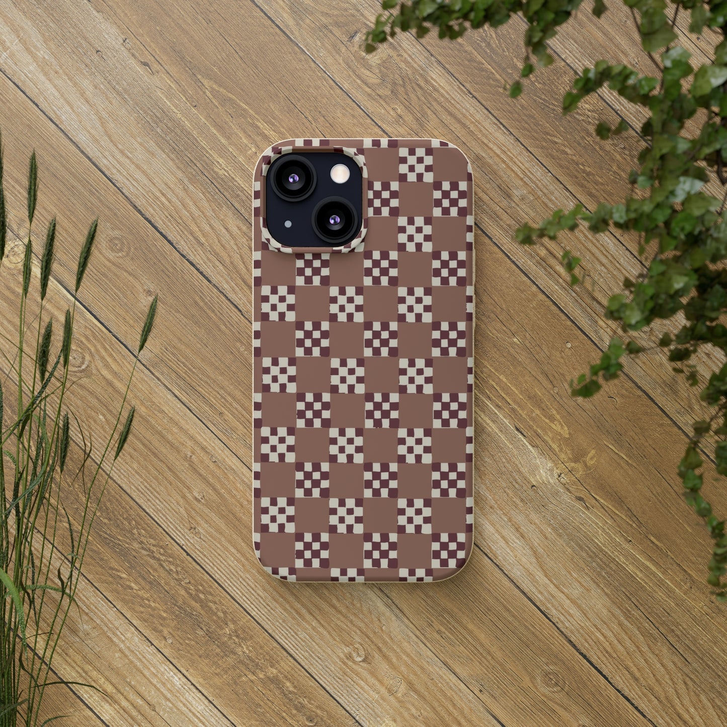 Checkered Quilt Biodegradable Phone Case, mocha mousse