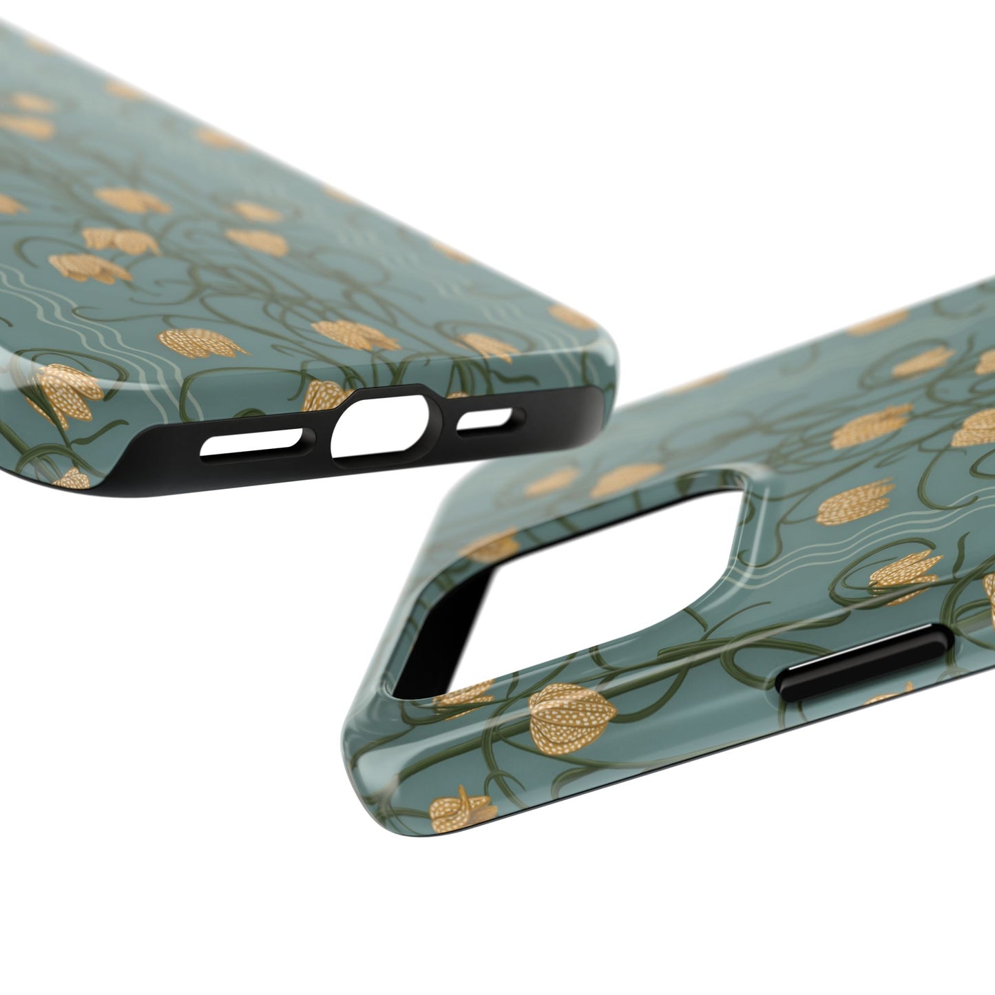 Campanas Floral Tough Phone Case — Dusty Blue and Marigold Wildflower Protective Cover, Personalizable