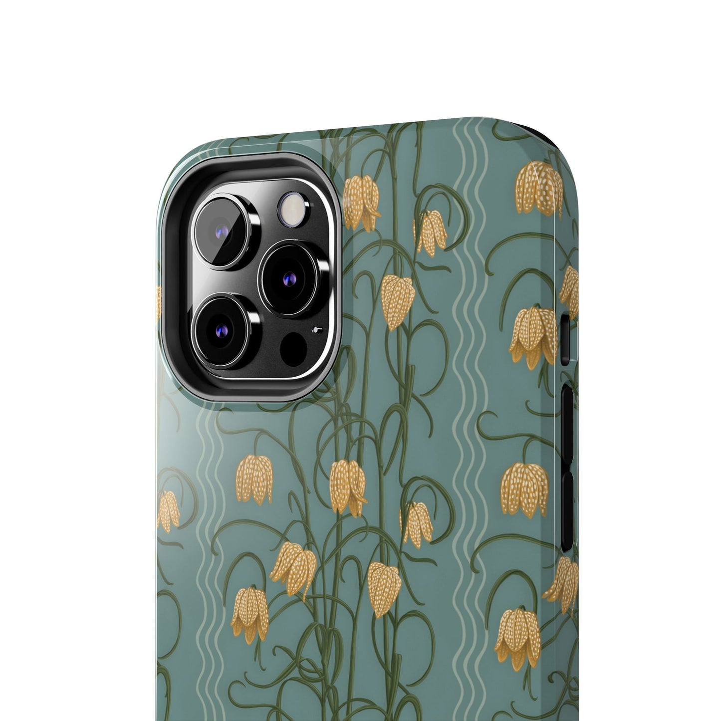 Campanas Floral Tough Phone Case — Dusty Blue and Marigold Wildflower Protective Cover, Personalizable