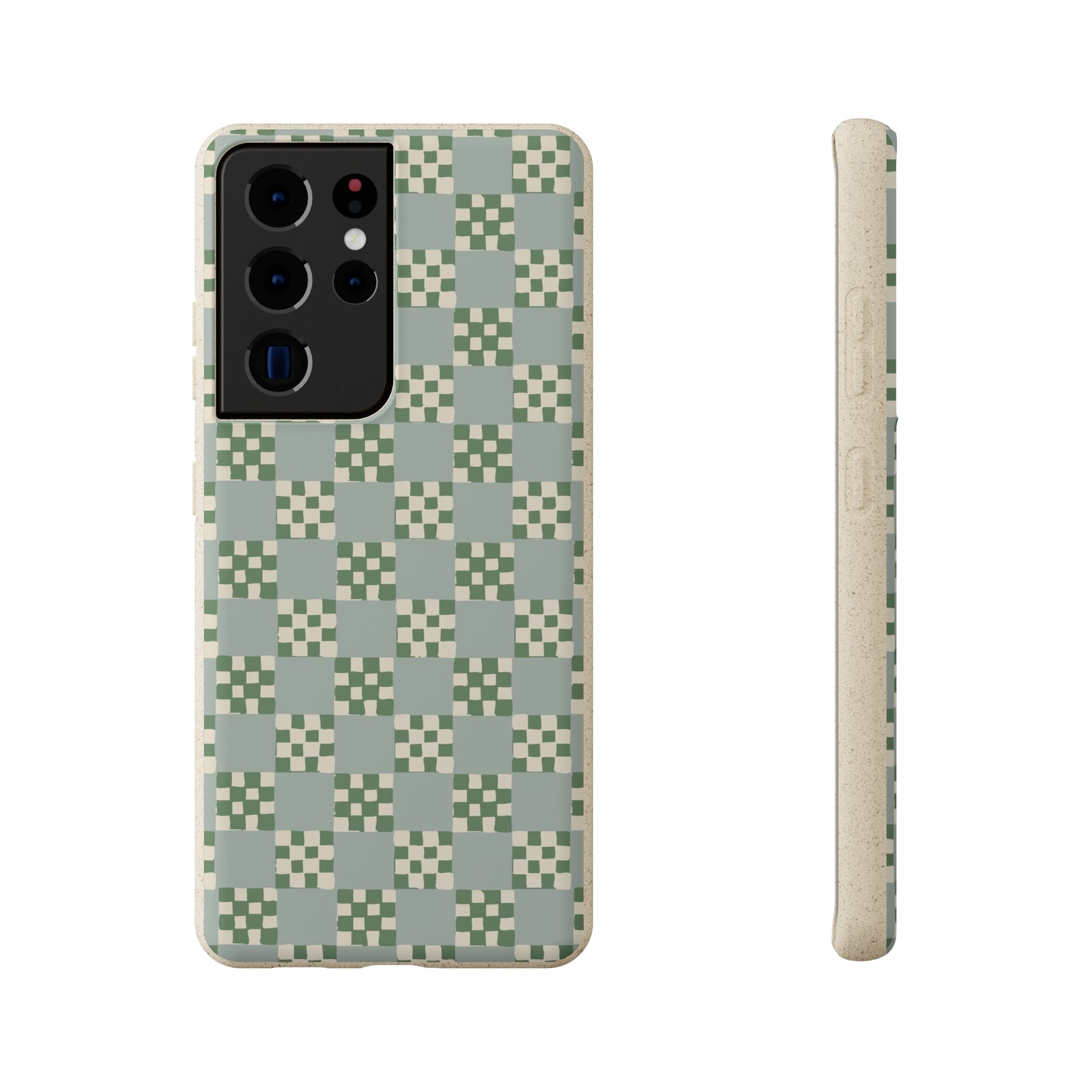 Checkered Quilt Biodegradable Phone Case, mint and green