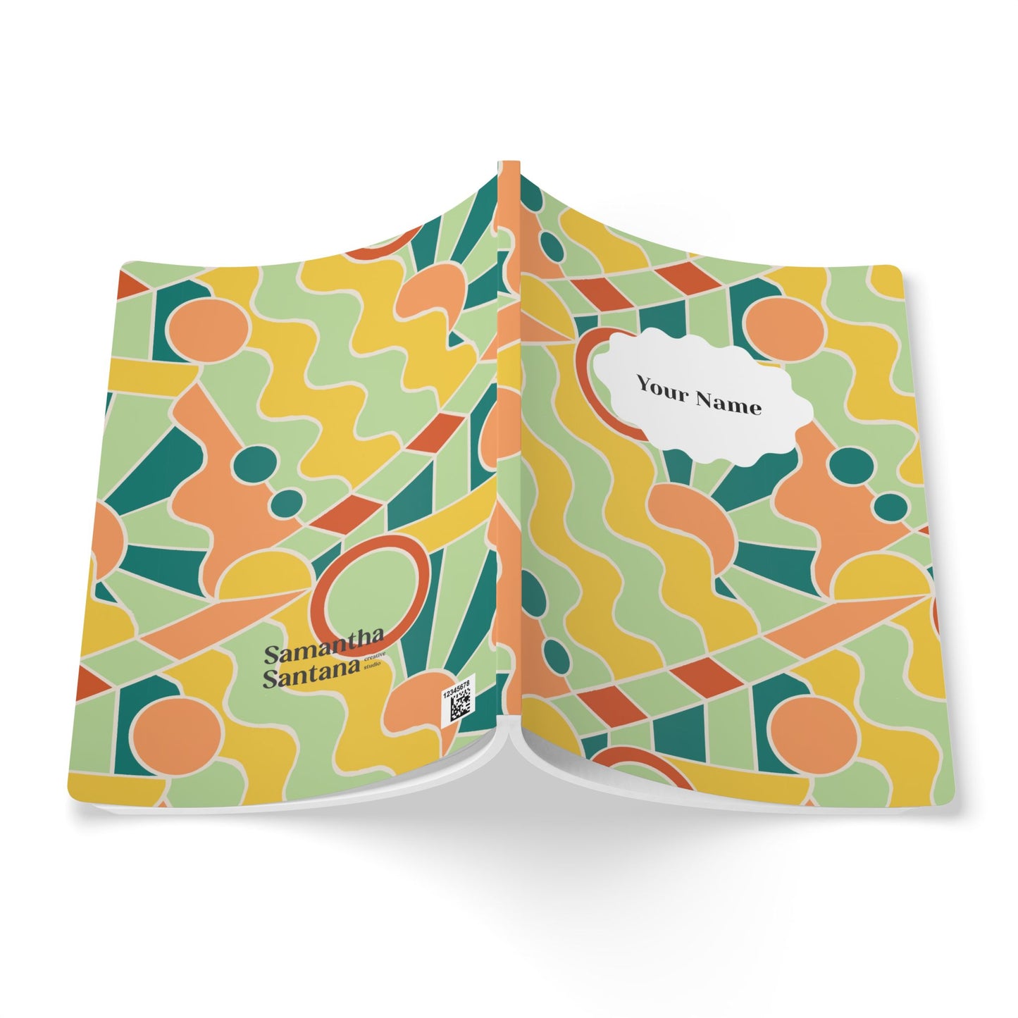 Day Trippin' Softcover Personalized Journal, mint, blue, yellow and peach (add your name)